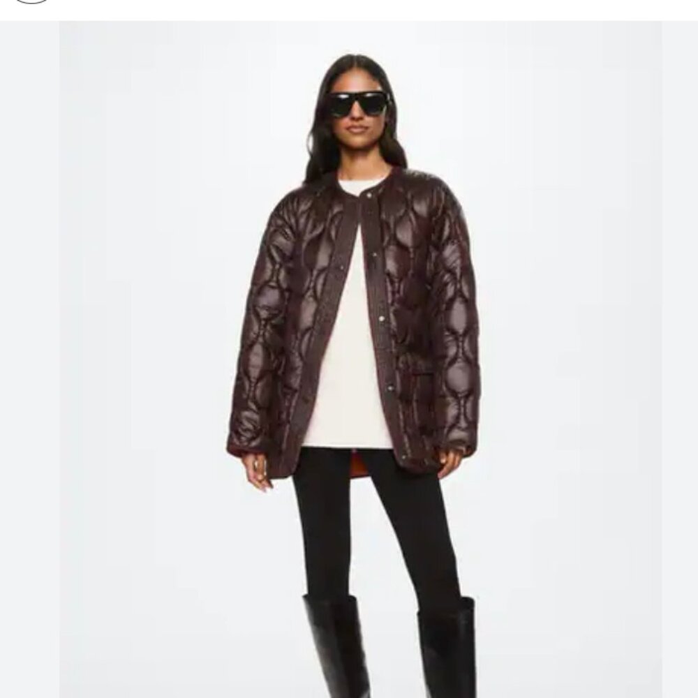 Mango burgundy oversized quilted jacket, size M